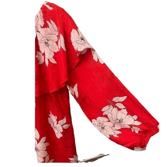 ODDY One Shoulder Red Floral Blouse - Picture 3 of 8